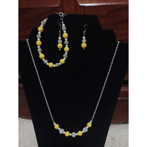 Silver-Toned Yellow & Clear Beaded Jewelry Set, 20"